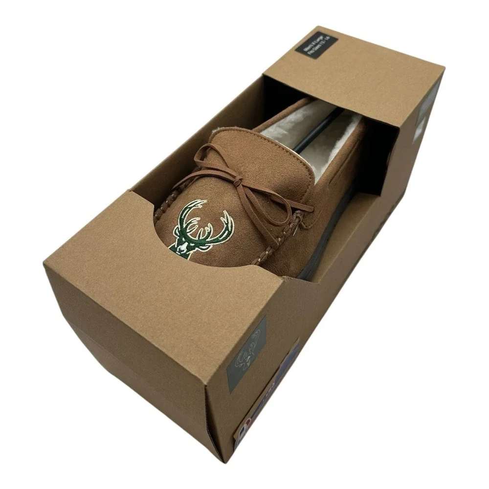 FOCO Milwaukee Bucks Moccasin Slippers Mens XL 13-14‎ Slip On House Shoes